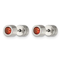 Chisel Stainless Steel Polished Red CZ July Birthstone Post Earrings view 3