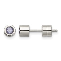Chisel Stainless Steel Polished Pink CZ June Birthstone Post Earrings view 1