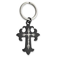 Chisel Stainless Steel Polished Black IP-plated Cross Key Ring view 1