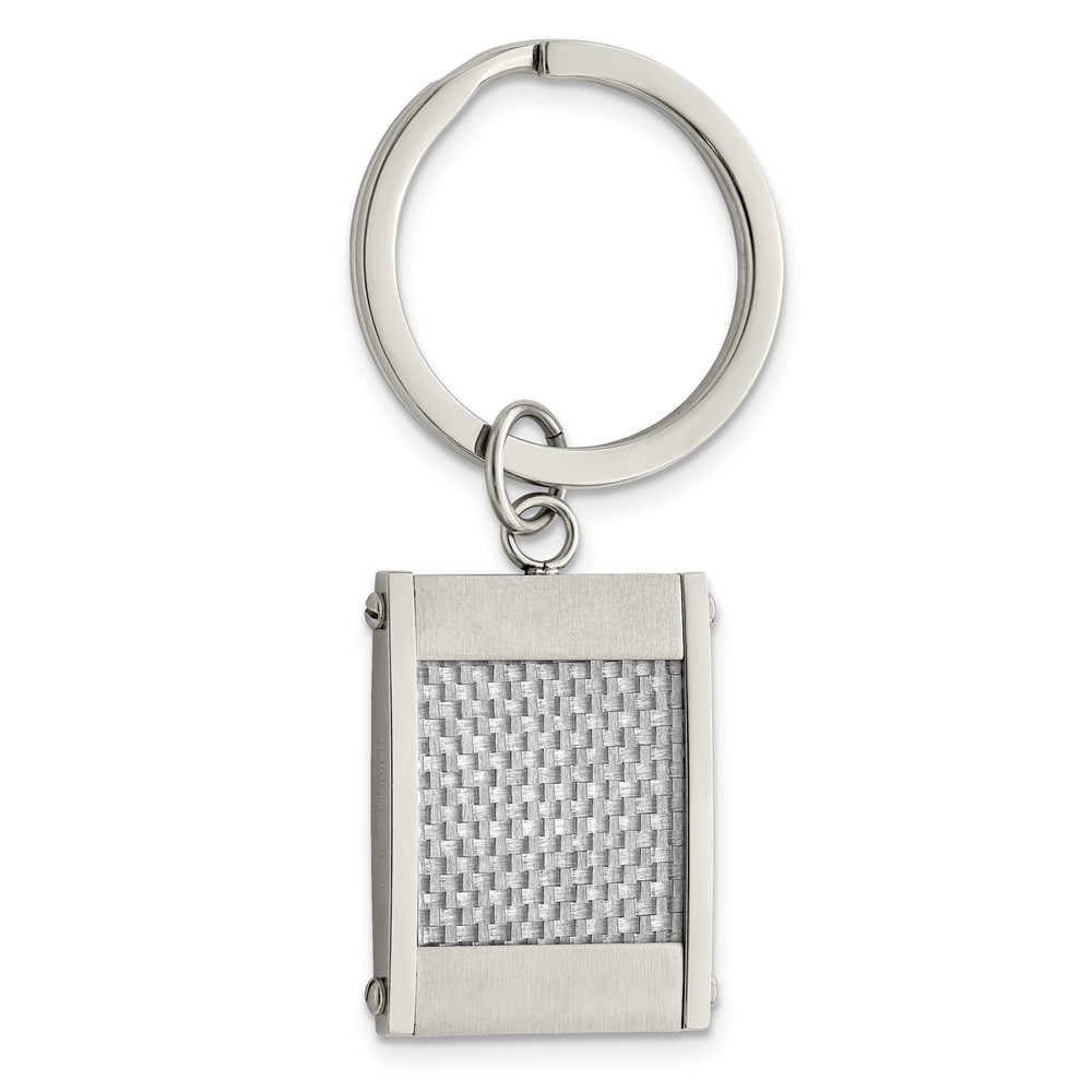 Chisel Stainless Steel Brushed and Polished Grey Carbon Fiber Inlay Key Ring
