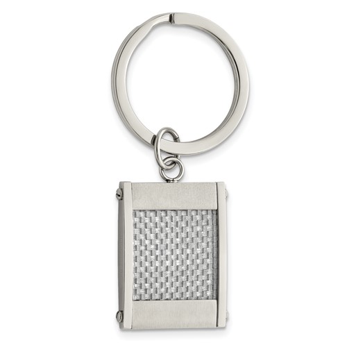 Chisel Stainless Steel Brushed and Polished Grey Carbon Fiber Inlay Key Ring