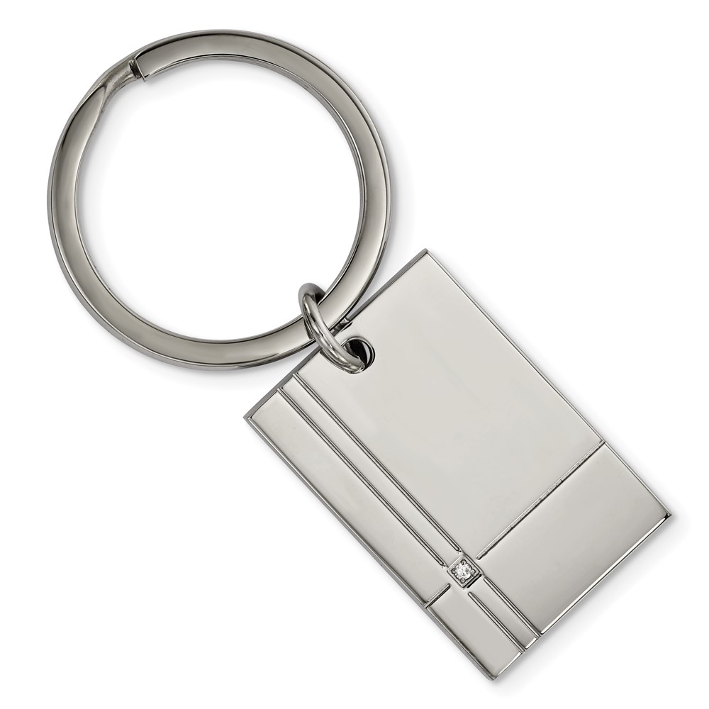 Chisel Stainless Steel Polished Grooved Ring with CZ Key