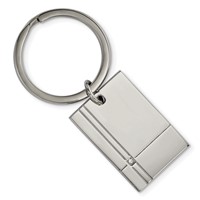 Chisel Stainless Steel Polished Grooved Ring with CZ Key view 1