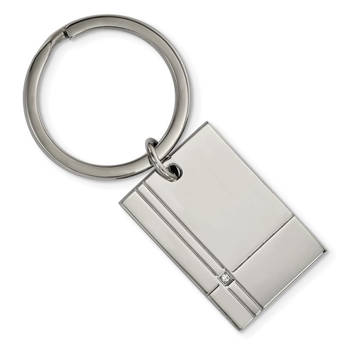 Chisel Stainless Steel Polished Grooved Ring with CZ Key