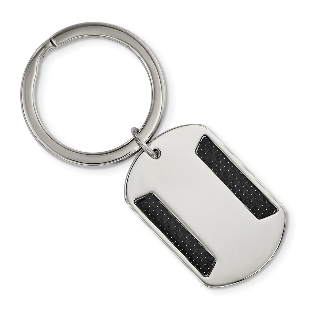Chisel Stainless Steel Polished Black Carbon Fiber Inlay Key Ring