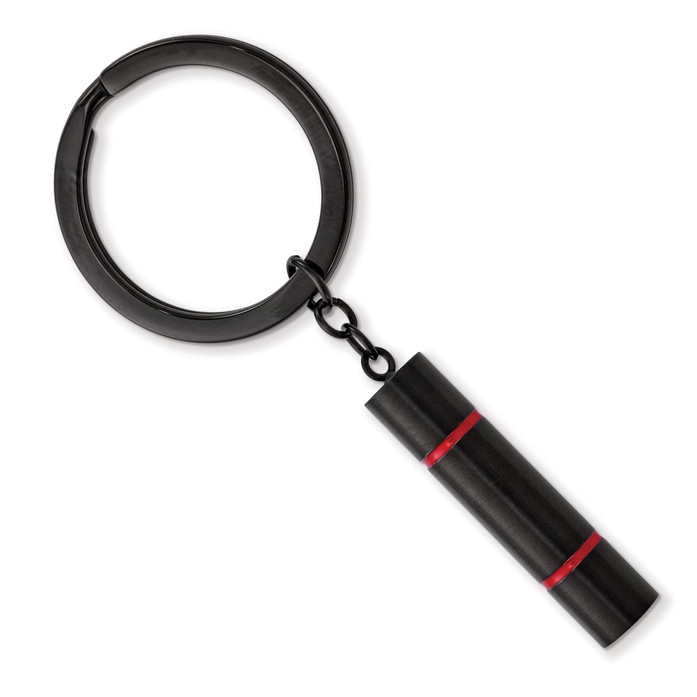 Stainless Steel Brushed and Polished Black IP-plated Ring with Red Enamel Key