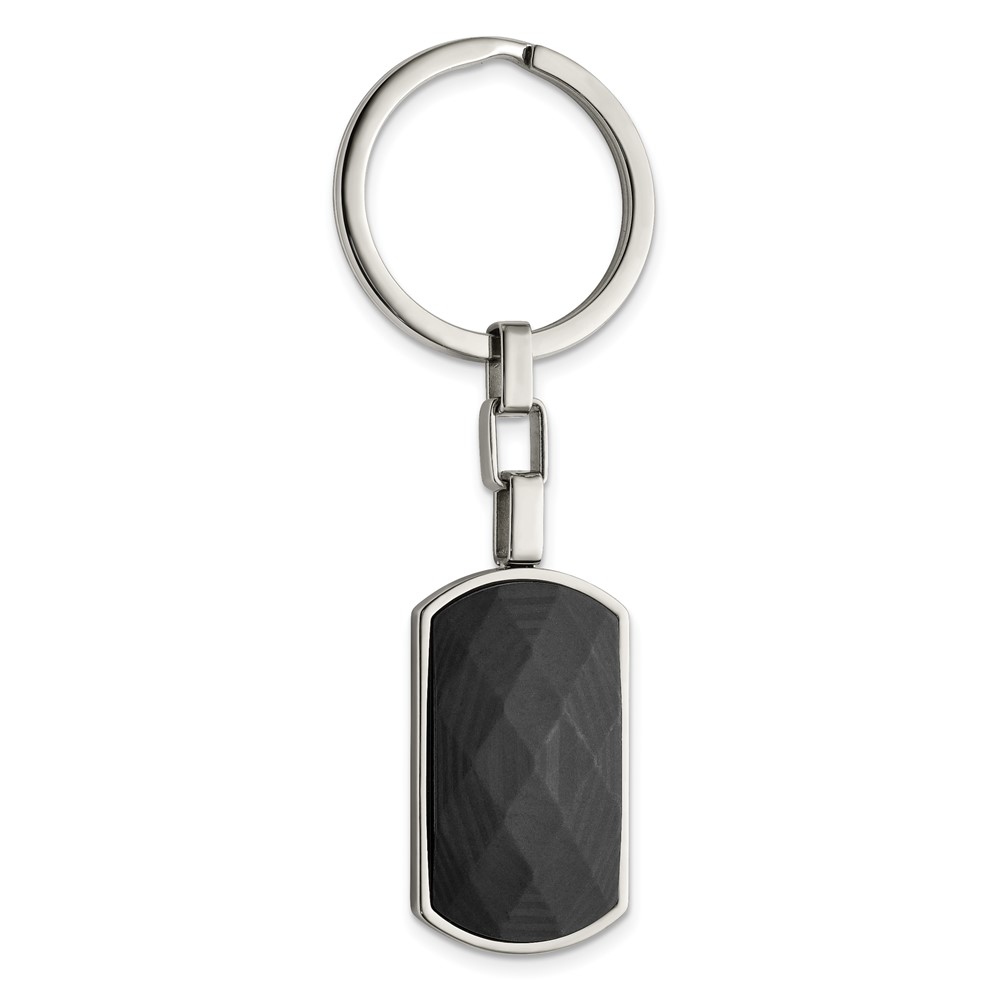 Chisel Stainless Steel Polished Solid Black Carbon Fiber Inlay Key Ring