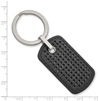 Stainless Steel Brushed Textured Black Leather Stitched Key Ring view 2