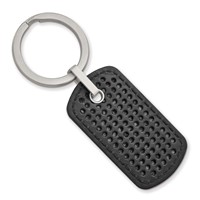 Stainless Steel Brushed Textured Black Leather Stitched Key Ring view 1