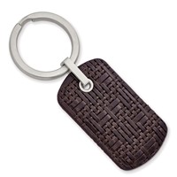 Chisel Stainless Steel Brushed Brown Woven and Stitched Leather Key Ring view 1