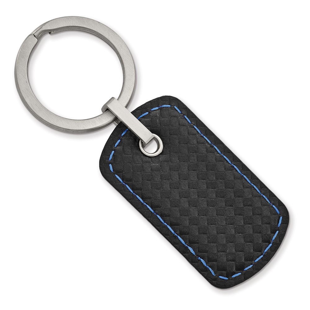 Stainless Steel Brushed Leather & Polyurethane Stitched Key Ring
