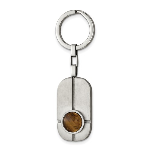 Chisel Stainless Steel Brushed and Polished Ring with Tiger's Eye Key