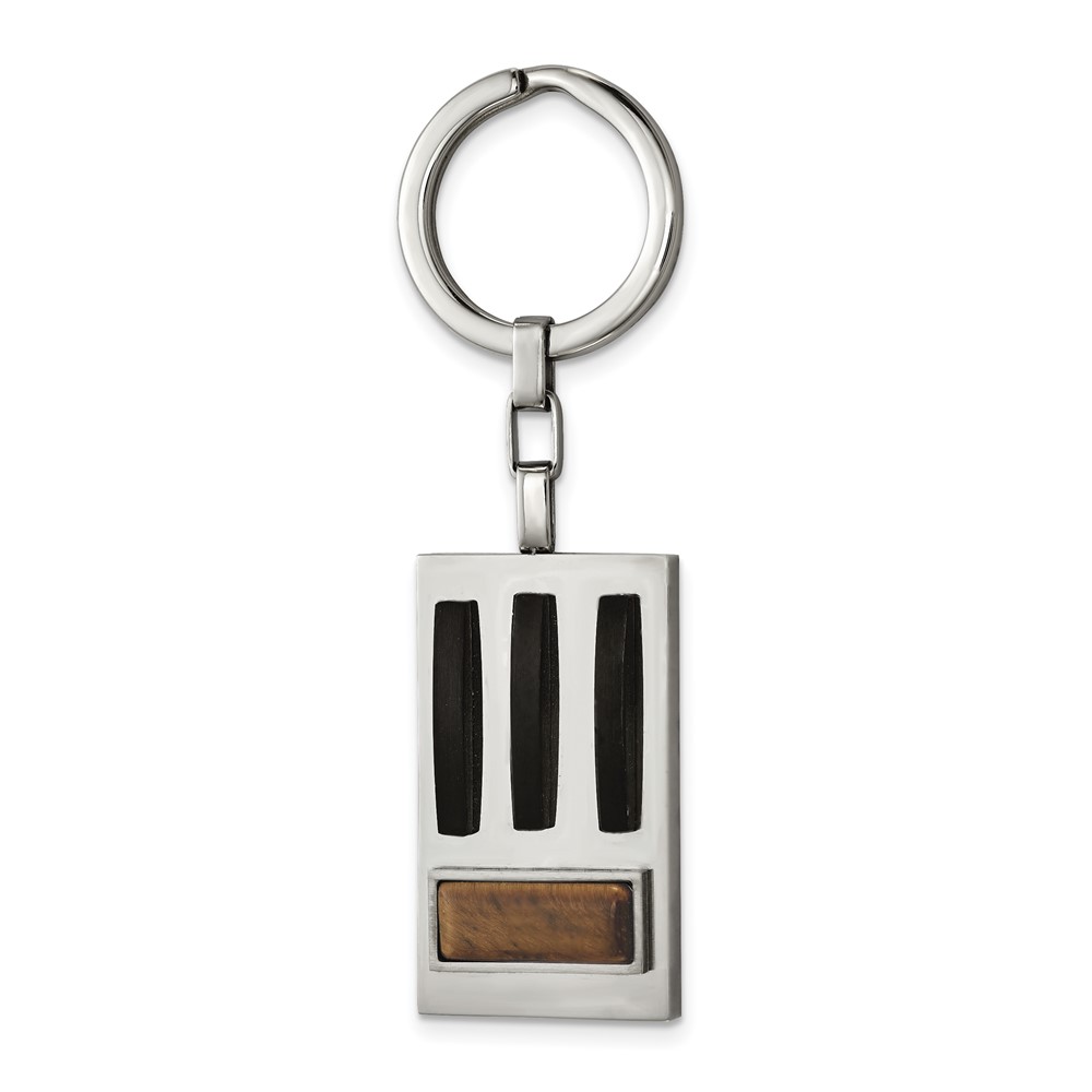 Chisel Stainless Steel Brushed and Polished Black IP-plated Ring with Tiger's Eye Key