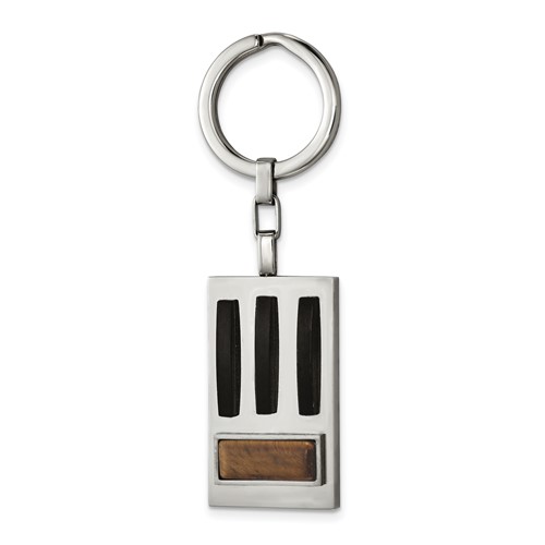 Chisel Stainless Steel Brushed and Polished Black IP-plated Ring with Tiger's Eye Key