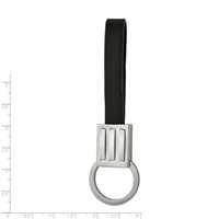 Stainless Steel Brushed and Polished Black Leather Key Ring view 2