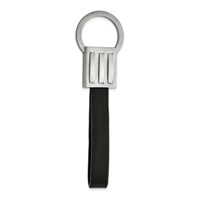 Stainless Steel Brushed and Polished Black Leather Key Ring view 1