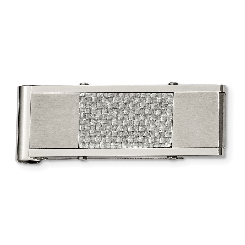 Chisel Stainless Steel Brushed and Polished Grey Carbon Fiber Inlay Money Clip