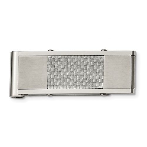 Chisel Stainless Steel Brushed and Polished Grey Carbon Fiber Inlay Money Clip