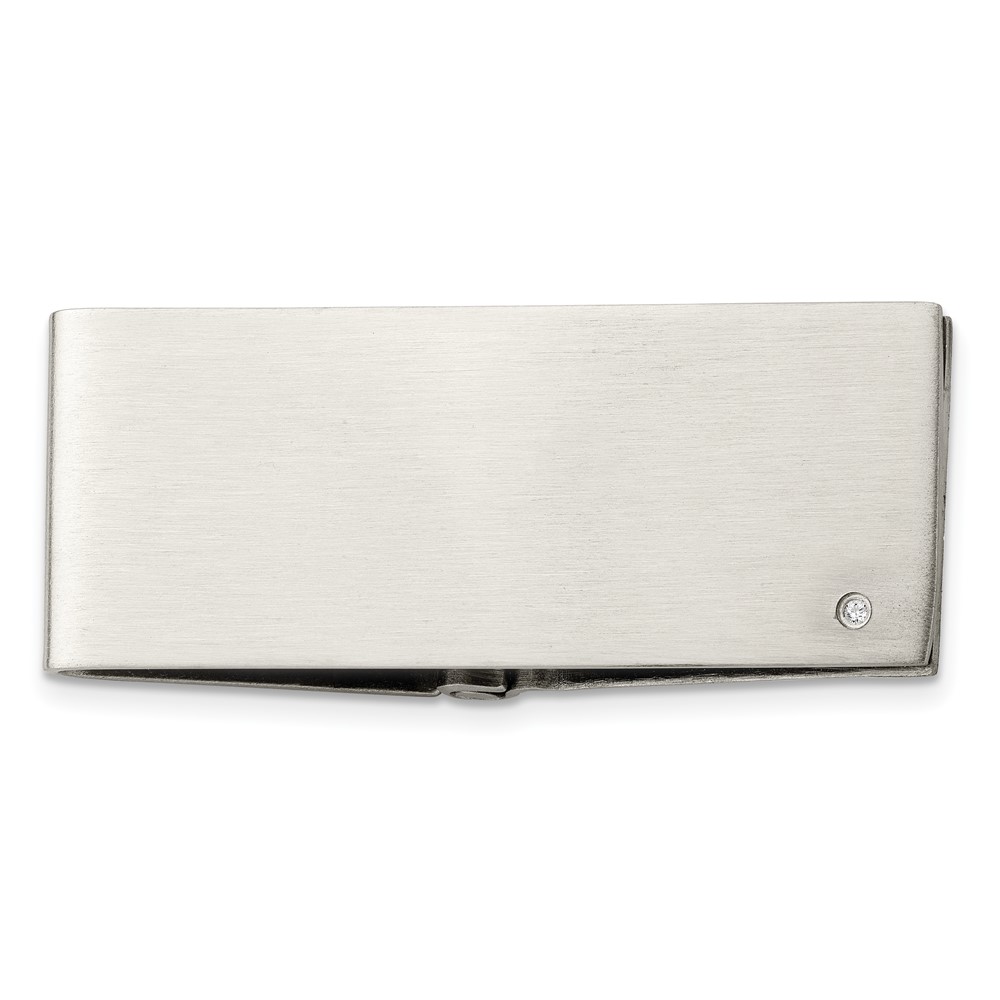 Chisel Stainless Steel Brushed.03 Carat Diamond Hinged Money Clip