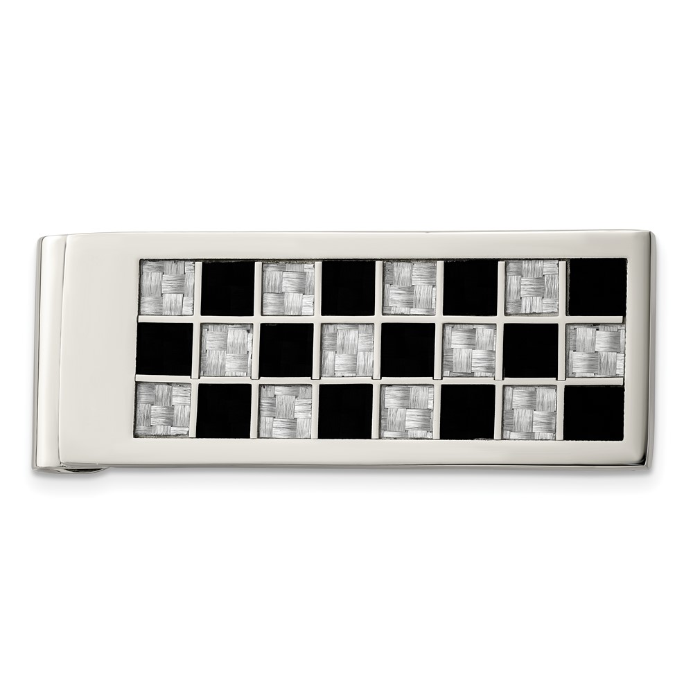 Chisel Stainless Steel Polished Black and Grey Carbon Fiber Inlay Money Clip