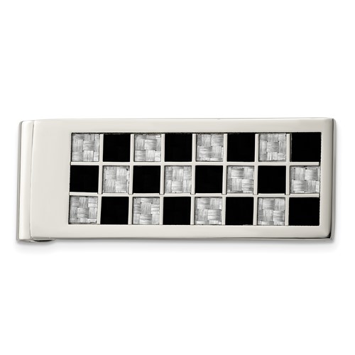 Chisel Stainless Steel Polished Black and Grey Carbon Fiber Inlay Money Clip