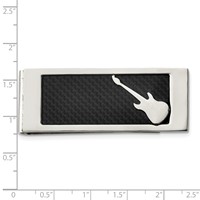 Chisel Stainless Steel Polished Black Carbon Fiber Inlay Guitar Money Clip view 4