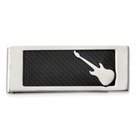 Chisel Stainless Steel Polished Black Carbon Fiber Inlay Guitar Money Clip view 1