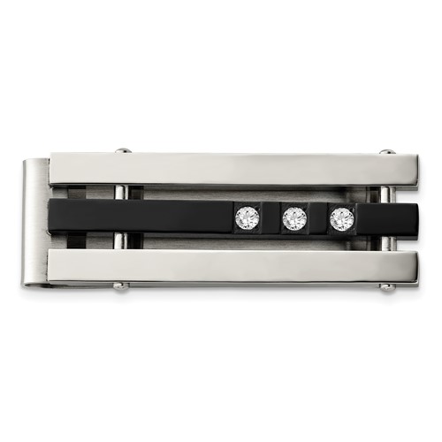 Chisel Stainless Steel Polished Black IP-plated with CZ Money Clip