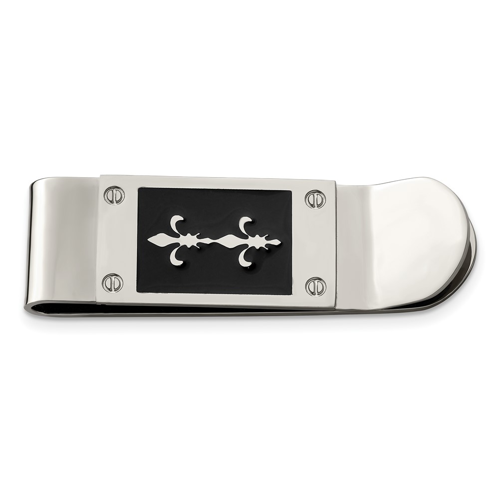 Chisel Stainless Steel Polished Enameled Fleur De Lis Money Clip