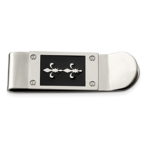 Chisel Stainless Steel Polished Enameled Fleur De Lis Money Clip