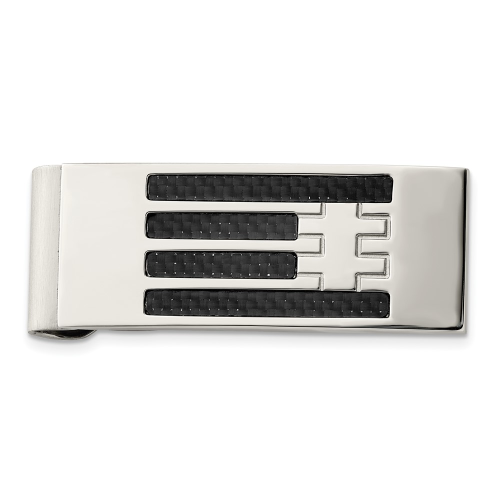 Chisel Stainless Steel Polished Black Carbon Fiber Inlay Money Clip
