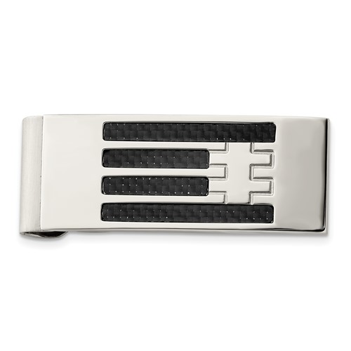 Chisel Stainless Steel Polished Black Carbon Fiber Inlay Money Clip