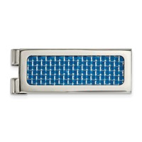Chisel Stainless Steel Polished with Blue Carbon Fiber Inlay Money Clip view 1