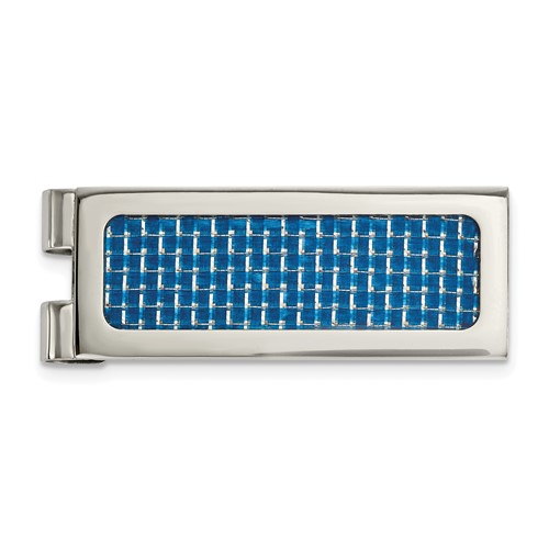 Chisel Stainless Steel Polished with Blue Carbon Fiber Inlay Money Clip