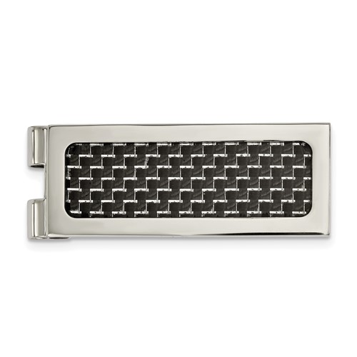 Chisel Stainless Steel Polished with Black Carbon Fiber Inlay Money Clip