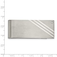 Chisel Stainless Steel Sterling Brushed with Silver Inlay CZ Money Clip view 3