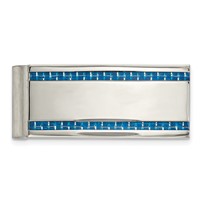 Chisel Stainless Steel Polished Blue Carbon Fiber Inlay Money Clip view 1