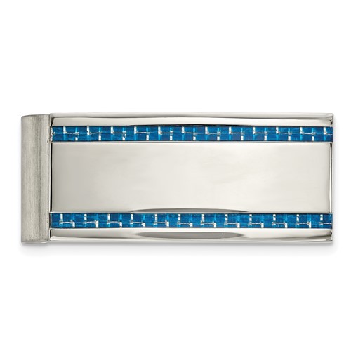 Chisel Stainless Steel Polished Blue Carbon Fiber Inlay Money Clip