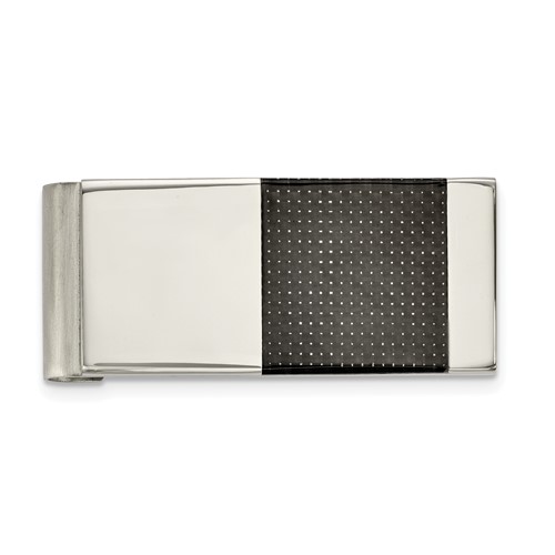 Chisel Stainless Steel Polished Black Carbon Fiber Inlay Money Clip