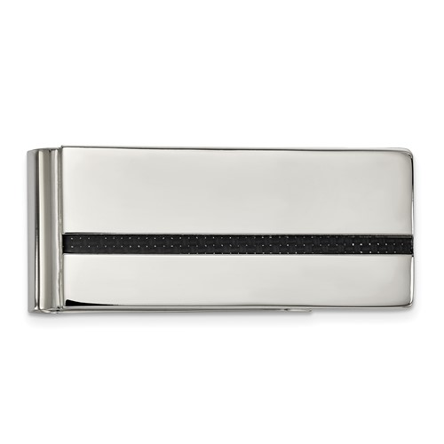Chisel Stainless Steel Polished Black Carbon Fiber Inlay Money Clip