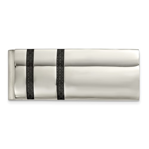 Chisel Stainless Steel Polished Black Carbon Fiber Inlay Money Clip