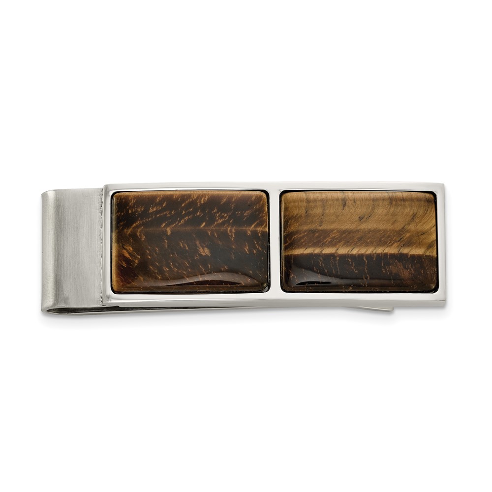 Chisel Stainless Steel Polished Tiger's Eye Money Clip