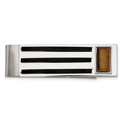 Chisel Stainless Steel Brushed and Polished Black IP-plated with Tiger's Eye Money Clip
