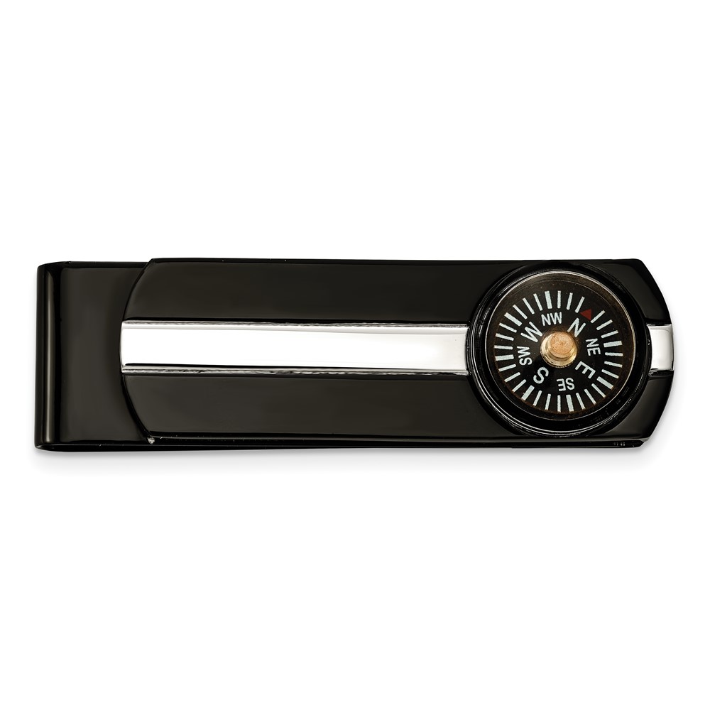 Chisel Stainless Steel Polished Black IP-plated Functional Compass Money Clip
