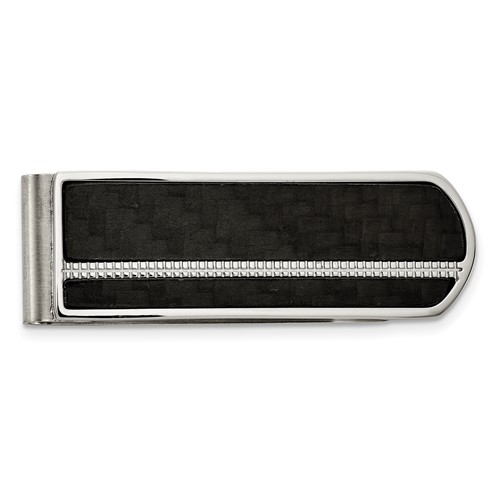 Chisel Stainless Steel Brushed and Polished Black Carbon Fiber Inlay Money Clip
