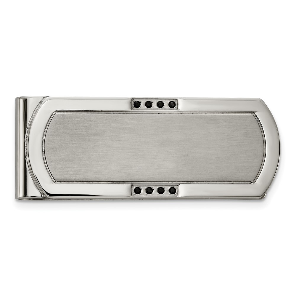 Chisel Stainless Steel Brushed and Polished with Black CZ Money Clip