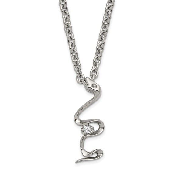 Stainless Steel Polished CZ Snake Necklace
