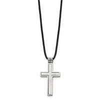 Chisel Stainless Steel Brushed and Polished 2 Piece Movable Cross Pendant on an Leather Cord Necklace, 18" view 3