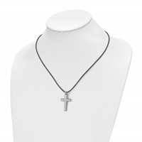 Chisel Stainless Steel Brushed and Polished 2 Piece Movable Cross Pendant on an Leather Cord Necklace, 18" view 4