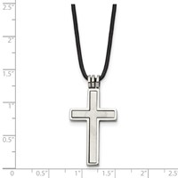 Chisel Stainless Steel Brushed and Polished 2 Piece Movable Cross Pendant on an Leather Cord Necklace, 18" view 5